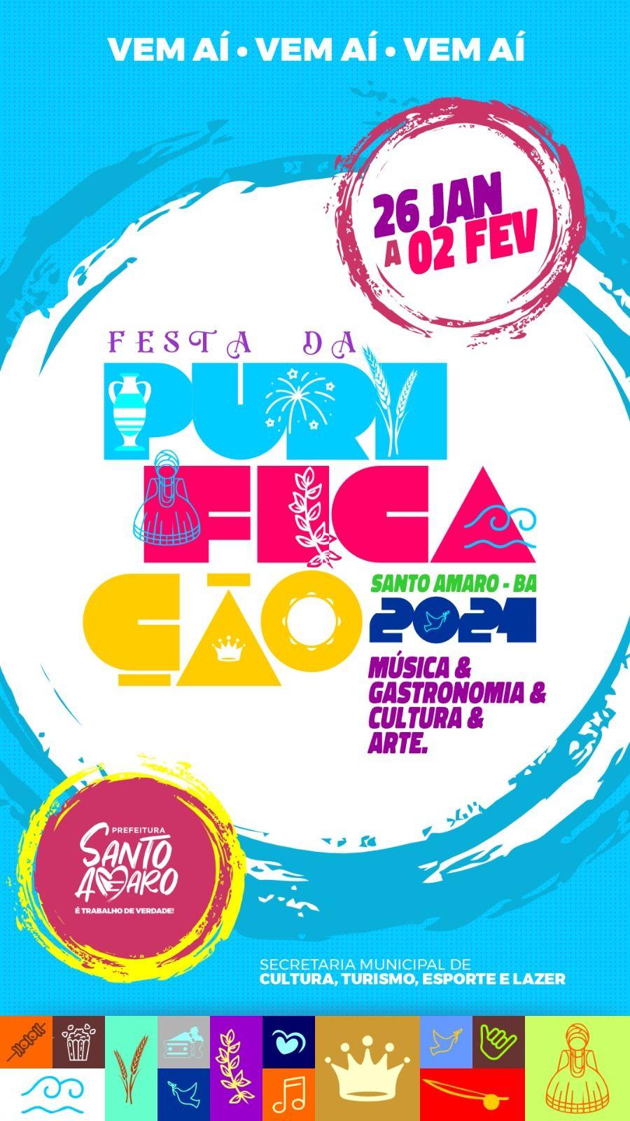 Prefeitura de Santo Amaro anuncia Festa da Purificação 2024 com a revelação da logomarca e data do evento.